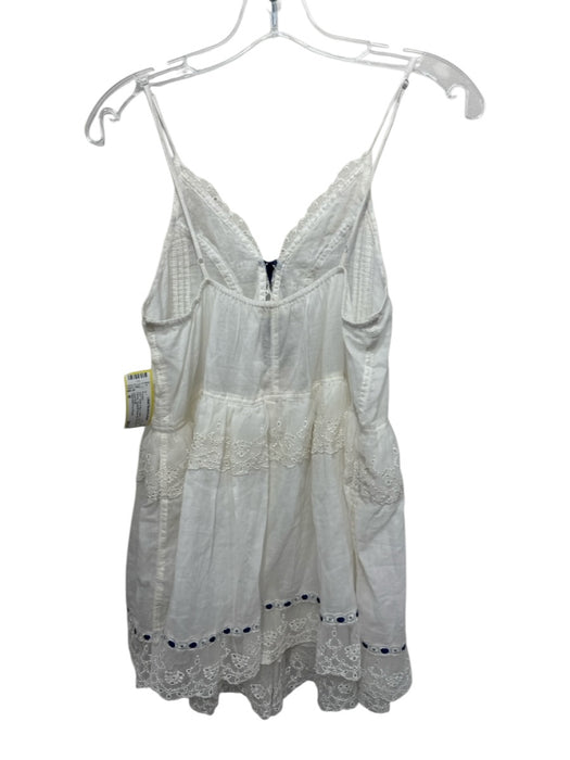 Intimately Free People Size M White & Blue Cotton Lace Trim Ribbon Mini Romper White & Blue / M