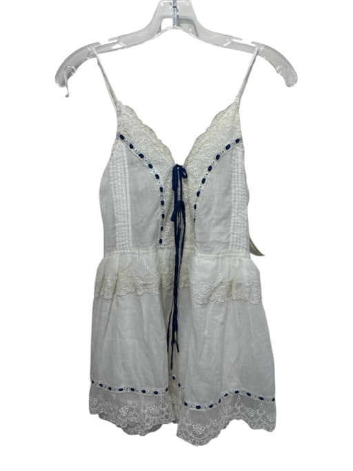 Intimately Free People Size M White & Blue Cotton Lace Trim Ribbon Mini Romper White & Blue / M
