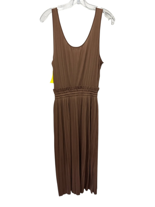 A.L.C. Size S Brown Polyester Pleated Drawstring Waist Scoop Neck Maxi Dress Brown / S