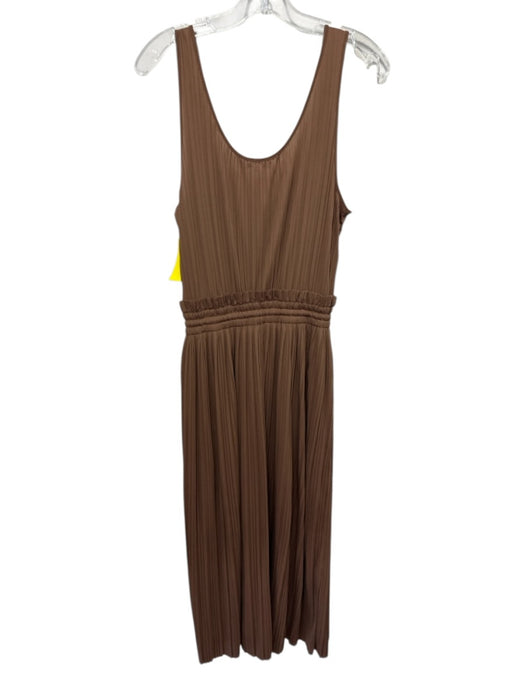 A.L.C. Size S Brown Polyester Pleated Drawstring Waist Scoop Neck Maxi Dress Brown / S