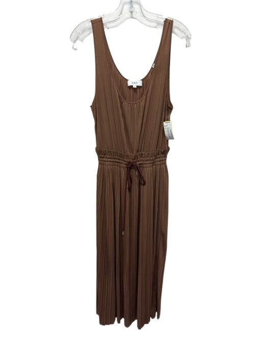 A.L.C. Size S Brown Polyester Pleated Drawstring Waist Scoop Neck Maxi Dress Brown / S