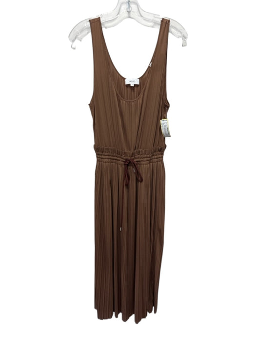 A.L.C. Size S Brown Polyester Pleated Drawstring Waist Scoop Neck Maxi Dress Brown / S