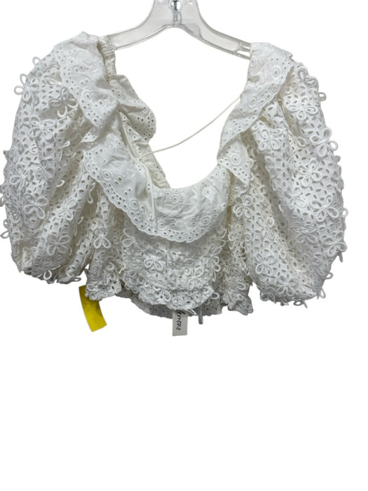 For Love & Lemons Size M White Bamboo Blend Embroidered Flowers Button Front Top White / M