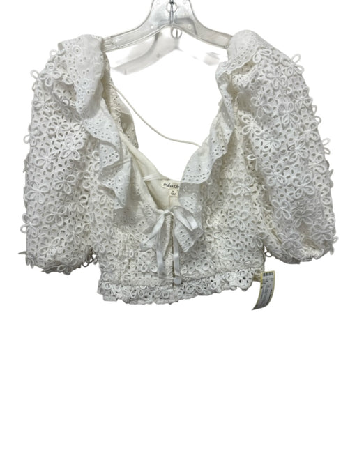 For Love & Lemons Size M White Bamboo Blend Embroidered Flowers Button Front Top White / M