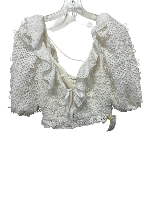 For Love & Lemons Size M White Bamboo Blend Embroidered Flowers Button Front Top White / M