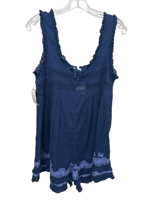 Intimately Free People Size S Navy Blue & Purple Cotton Embroidered Romper Navy Blue & Purple / S