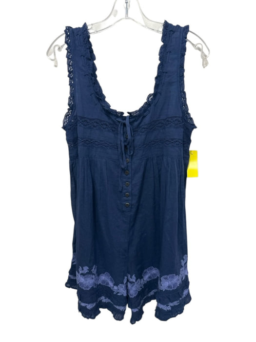 Intimately Free People Size S Navy Blue & Purple Cotton Embroidered Romper Navy Blue & Purple / S