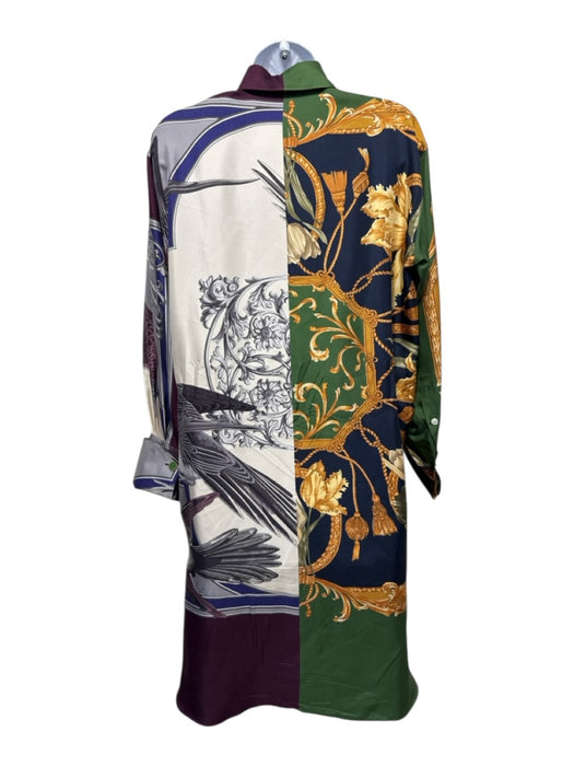 Salvatore Ferragamo Size 42 Cream, Purple, Multi Silk Patchwork Baroque Dress Cream, Purple, Multi / 42