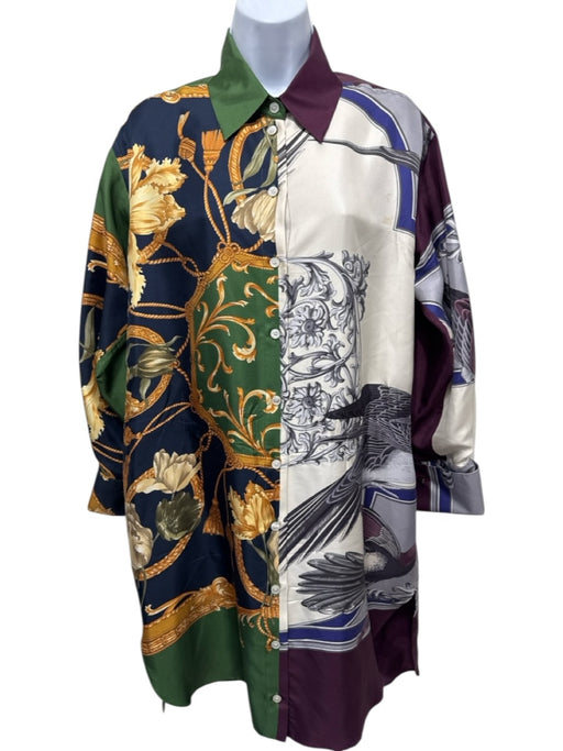 Salvatore Ferragamo Size 42 Cream, Purple, Multi Silk Patchwork Baroque Dress Cream, Purple, Multi / 42