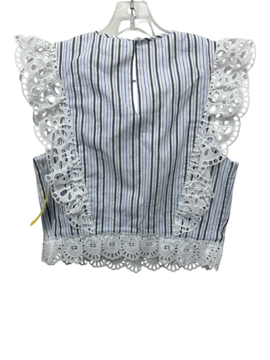 Michael Michael Kors Size 6 Blue & White Cotton Eyelet Lace Stripe Skirt Set Blue & White / 6