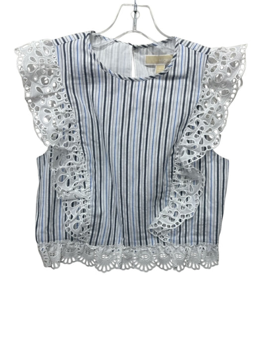 Michael Michael Kors Size 6 Blue & White Cotton Eyelet Lace Stripe Skirt Set Blue & White / 6