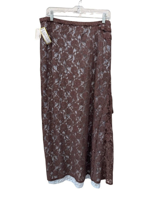 FP One Size L Brown & Blue Cotton Blend Lace Asymmetric Tiered Maxi Skirt Brown & Blue / L