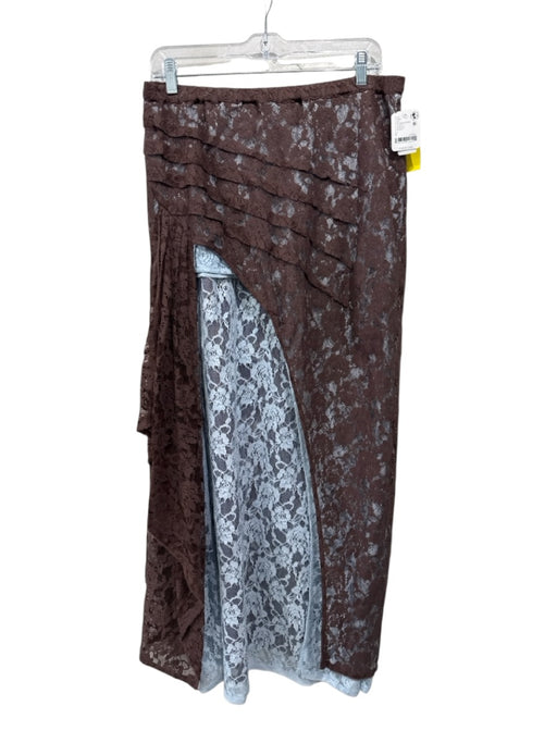 FP One Size L Brown & Blue Cotton Blend Lace Asymmetric Tiered Maxi Skirt Brown & Blue / L