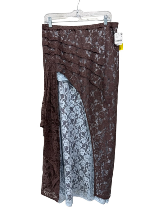 FP One Size L Brown & Blue Cotton Blend Lace Asymmetric Tiered Maxi Skirt Brown & Blue / L