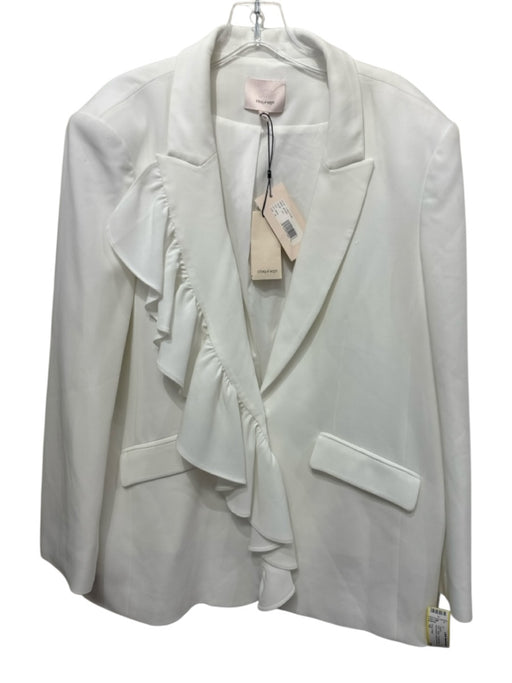 Cinq a Sept Size 10 White Triacetate Blend Ruffle Asymmetric Jacket White / 10