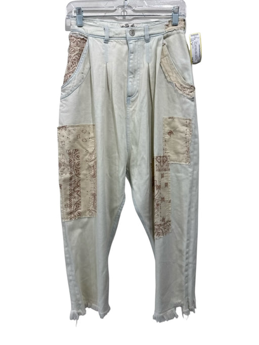 We The Free Size 24 Light Wash Cotton Distressed Patchwork Pleated Waist Jeans Light Wash / 24