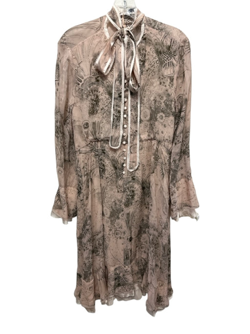 Zara Size S beige pink & black Viscose Abstract Floral Long Sleeve Dress beige pink & black / S