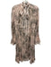 Zara Size S beige pink & black Viscose Abstract Floral Long Sleeve Dress beige pink & black / S