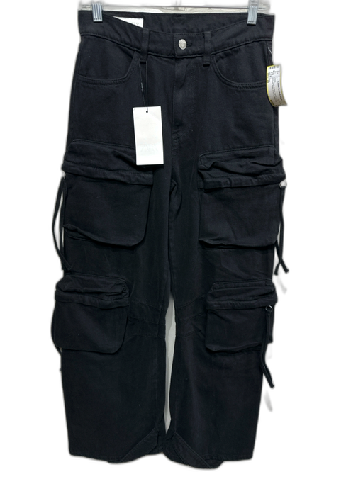 Zara Size 29 Black Cotton Denim Cargo Pockets Button & Zip Fly Wide Leg Jeans Black / 29