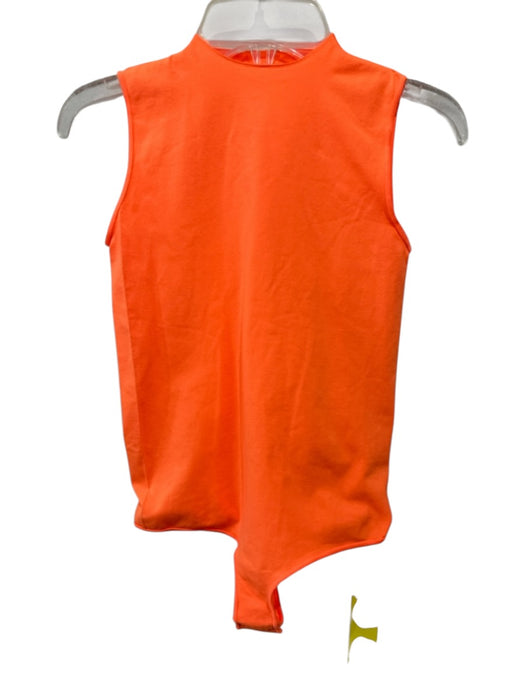 SKIMS Size S/M Neon Orange Nylon Blend Crew Neck Sleeveless Snap Button Bodysuit Neon Orange / S/M