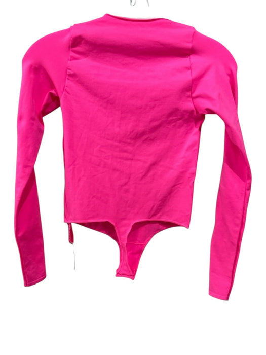 SKIMS Size S/M Neon Pink Nylon Blend Scoop Neck Long Sleeve Snap Button Bodysuit Neon Pink / S/M