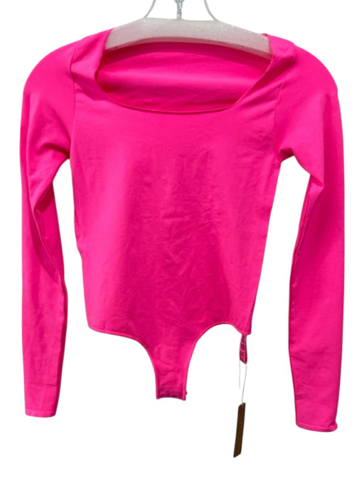 SKIMS Size S/M Neon Pink Nylon Blend Scoop Neck Long Sleeve Snap Button Bodysuit Neon Pink / S/M