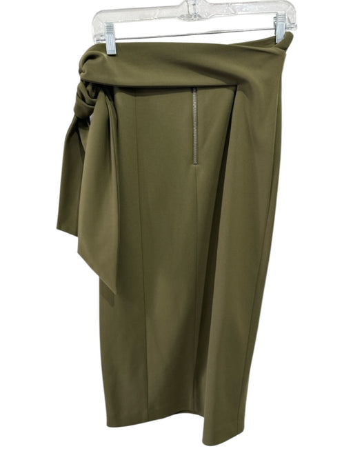 Alice + Olivia Size 6 Olive Poly Blend Tie Waist Leg Slit Zip Back Skirt Olive / 6