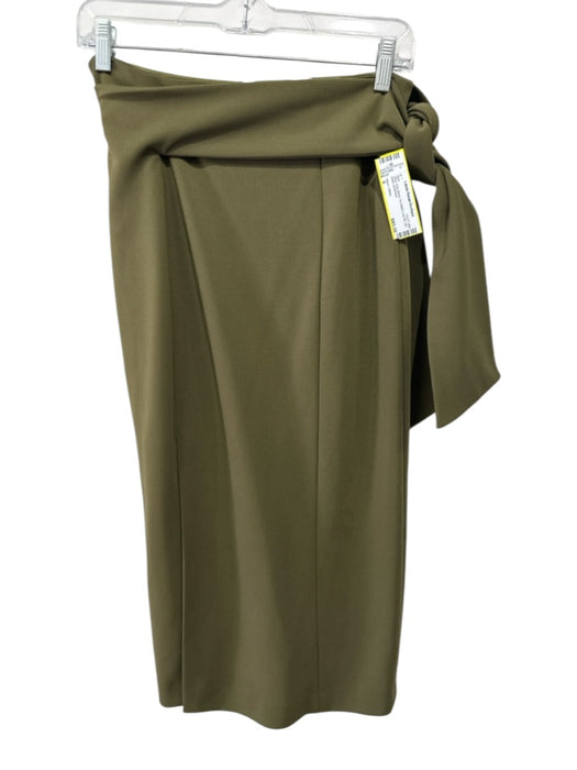 Alice + Olivia Size 6 Olive Poly Blend Tie Waist Leg Slit Zip Back Skirt Olive / 6