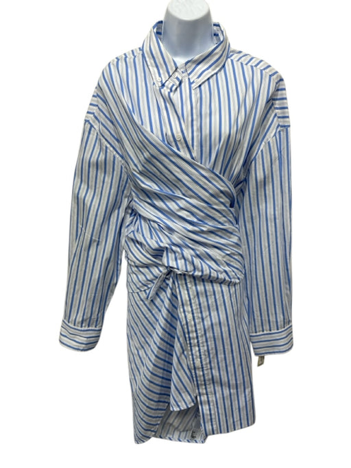 Essentiel Antwerp Size 36 Blue & White Cotton Striped Button Front Dress Blue & White / 36