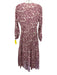 Free People Size S Mauve & White Cotton Button Front Floral Print V Neck Dress Mauve & White / S