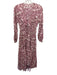 Free People Size S Mauve & White Cotton Button Front Floral Print V Neck Dress Mauve & White / S