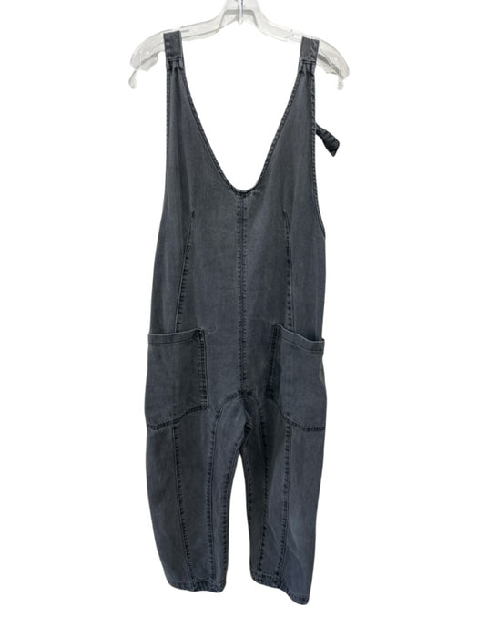 We The Free Size M/L Black Wash Cotton Adjustable Strap Patch Pockets Jumpsuit Black Wash / M/L