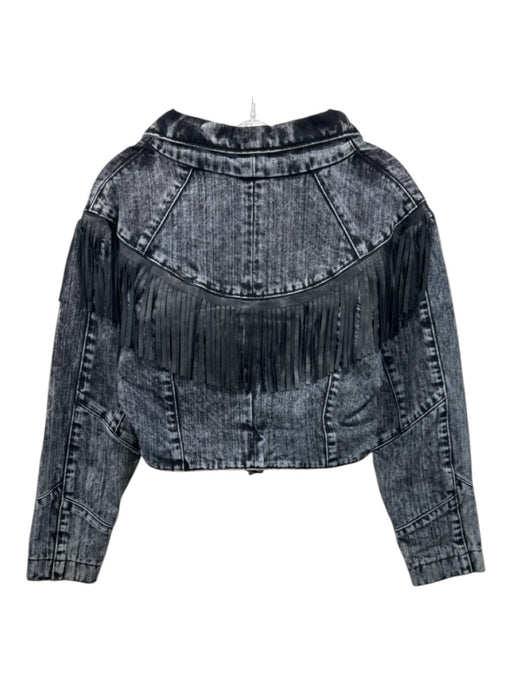 Caroline Constas Size XS Dark Wash No Fabric Tag Fringe Snap Button Denim Jacket Dark Wash / XS
