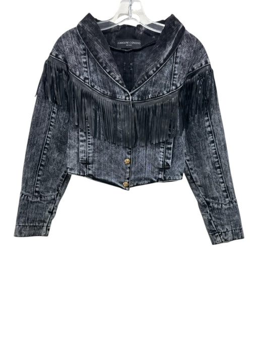 Caroline Constas Size XS Dark Wash No Fabric Tag Fringe Snap Button Denim Jacket Dark Wash / XS