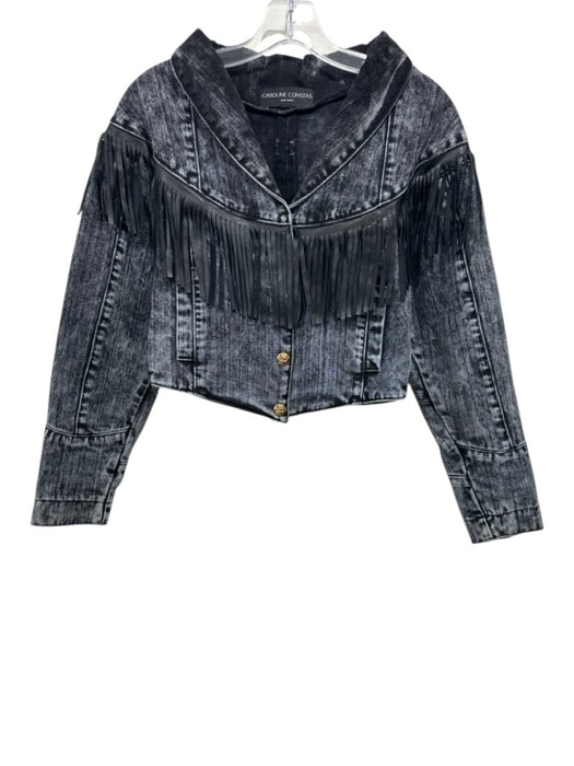 Caroline Constas Size XS Dark Wash No Fabric Tag Fringe Snap Button Denim Jacket Dark Wash / XS