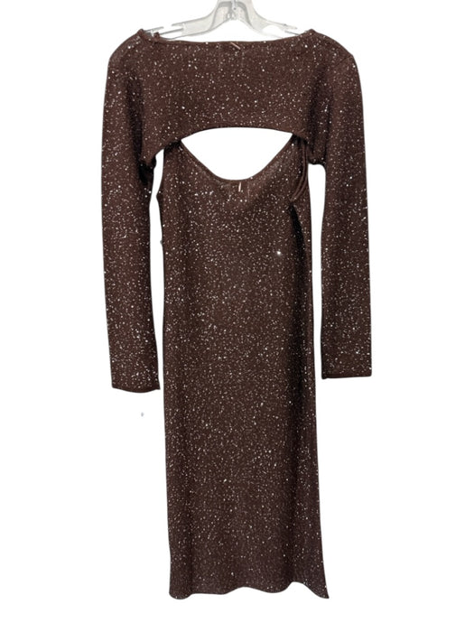 Misa Size M Brown Polyester Sleeveless Knit Sequined Midi Dress Set Brown / M