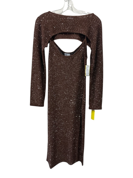 Misa Size M Brown Polyester Sleeveless Knit Sequined Midi Dress Set Brown / M