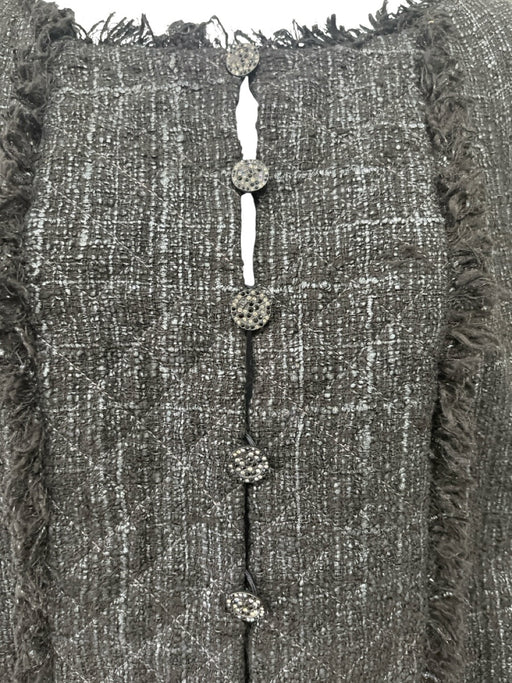 Chanel Size 42 Black Cotton Blend Tweed Fringe Button Front CC Logo Blazer Black / 42