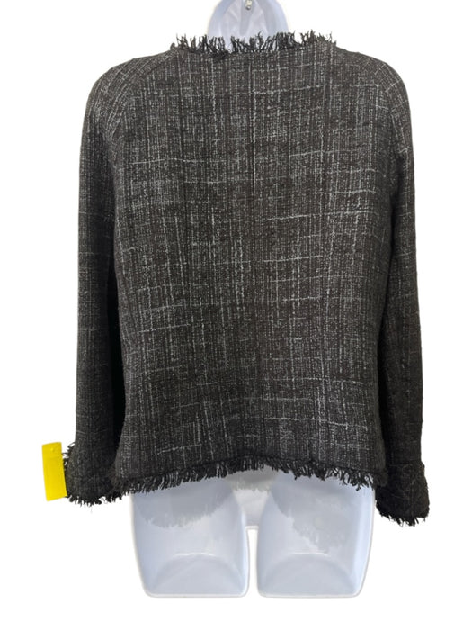 Chanel Size 42 Black Cotton Blend Tweed Fringe Button Front CC Logo Blazer Black / 42