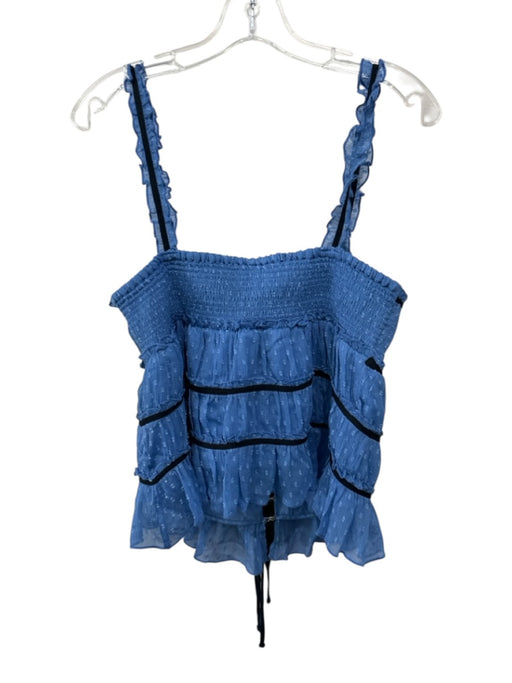 Free People Size L Blue Polyester Sweetheart Neckline Straps Smocked Bodice Top Blue / L