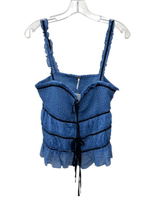 Free People Size L Blue Polyester Sweetheart Neckline Straps Smocked Bodice Top Blue / L