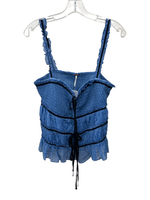Free People Size L Blue Polyester Sweetheart Neckline Straps Smocked Bodice Top Blue / L