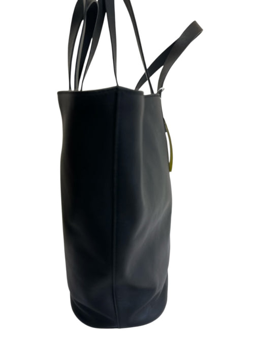 Anine Bing Black Leather Magnetic Closure Double Handle Tote Embossed Logo Bag Black / L
