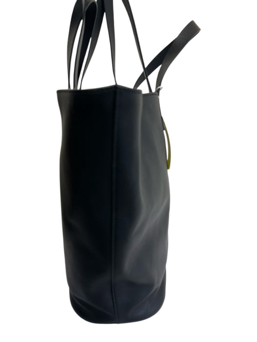 Anine Bing Black Leather Magnetic Closure Double Handle Tote Embossed Logo Bag Black / L