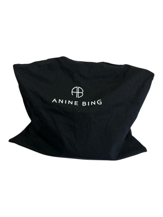Anine Bing Black Leather Magnetic Closure Double Handle Tote Embossed Logo Bag Black / L