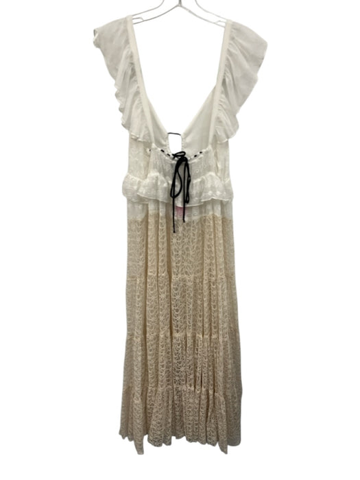 Free People Size Small White, Cream, Pink Ruffle Cap Sleeve Floral Lace Dress White, Cream, Pink / Small