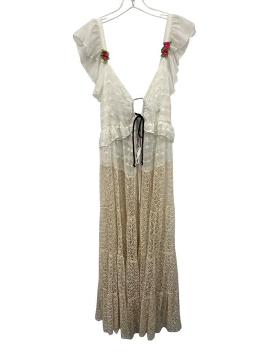 Free People Size Small White, Cream, Pink Ruffle Cap Sleeve Floral Lace Dress White, Cream, Pink / Small