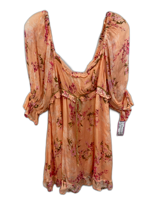 Free People Size Medium Orange, Pink, Brown Viscose Half Sleeve Floral Dress Orange, Pink, Brown / Medium