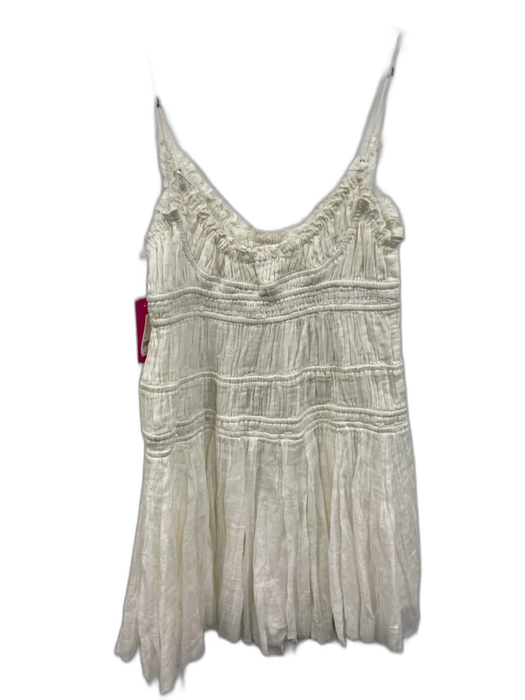 FP One Size Medium White Cotton Spaghetti Strap smocked Layered Sheer Dress White / Medium