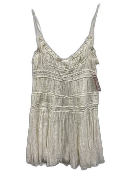 FP One Size Medium White Cotton Spaghetti Strap smocked Layered Sheer Dress White / Medium